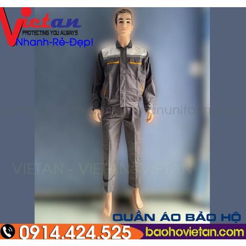 Quần Áo Bảo Hộ Lao Động Vải Kaki Pang Rim Màu Xám Đậm, Viền Vàng