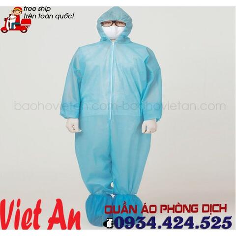 Bộ Quần Áo Chống Dịch Dùng 1 Lần Màu Xanh