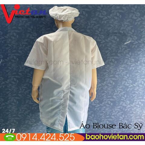 Áo Blouse Phòng Sạch Ngắn Tay + Nón Kết Màu Trắng