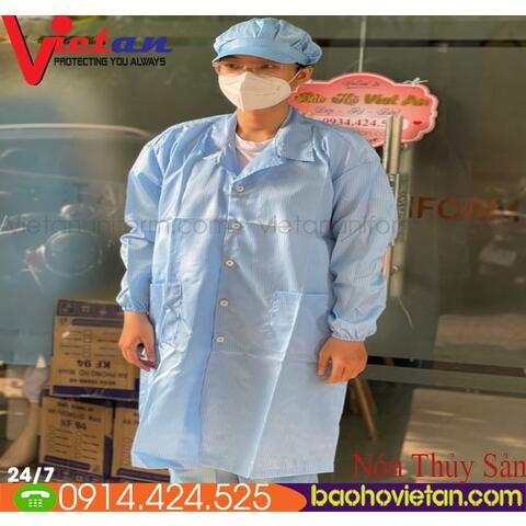 Quần Áo Blouse Phòng Sạch Tay Dài Bo Thun + Nón Kết Màu Xanh