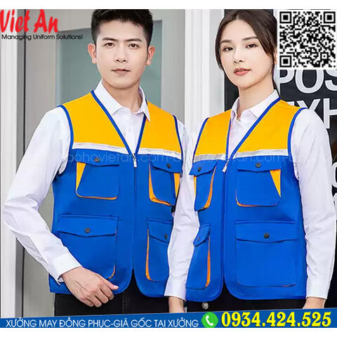 Áo Ghile Bảo Hộ Lao Động Màu Xanh Dương Phối Vàng GLVA19