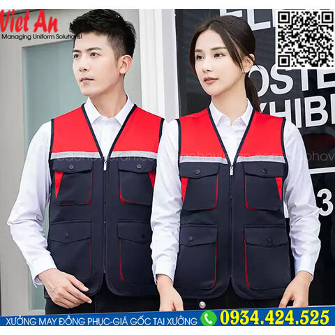 Áo Ghile Bảo Hộ Lao Động Màu Xanh Phối Đỏ GLVA13