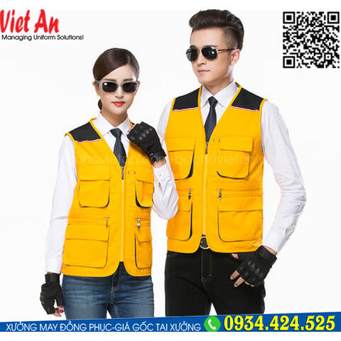 Áo Ghile Bảo Hộ Lao Động Màu Vàng Phối Đen GLVA16