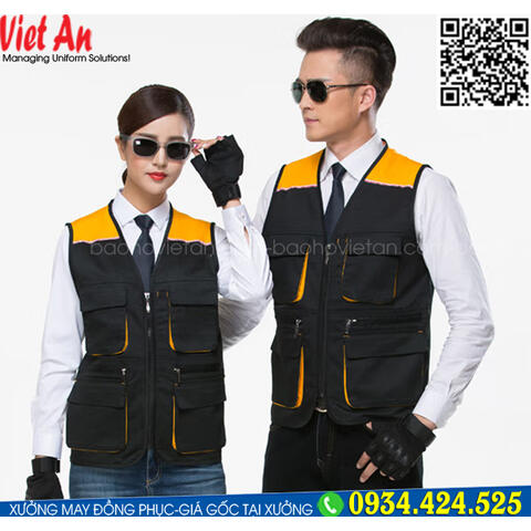 Áo Ghile Bảo Hộ Lao Động Màu Đen Phối Vàng GLVA14